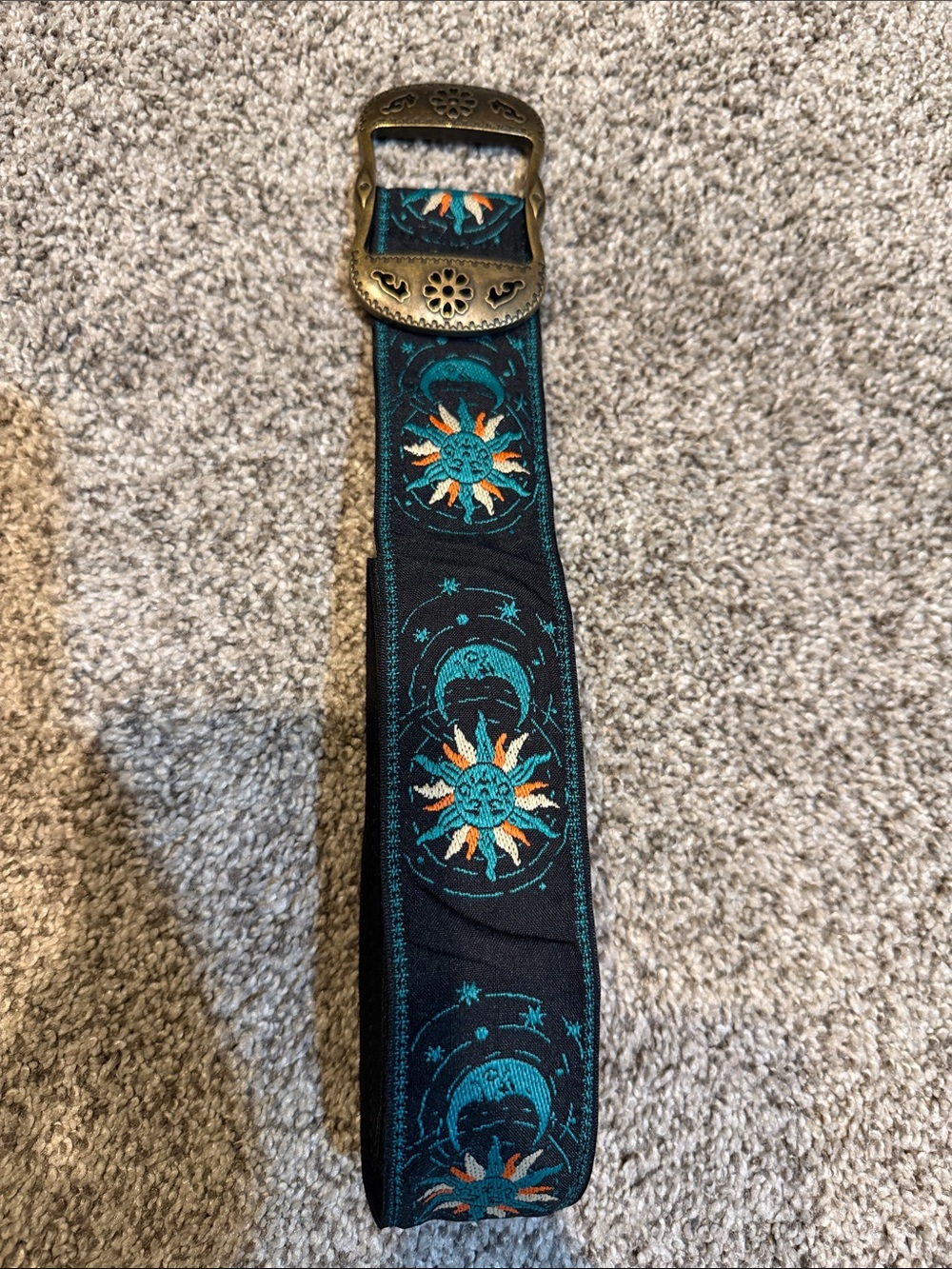 POL Embroidered Sun & Moon Belt Set in Black with Teal Accents